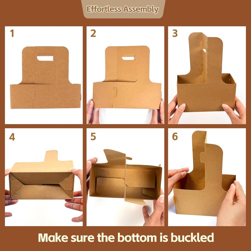 Nexboraque 50 Pack 2 Cup Kraft Drink Carrier with Handle, 2 or 4 Cup Kraft Paperboard Drink Carrier Disposable to Go Coffee Cup Holder for Hot or Cold Drinks, Food Delivery, Cafe - Image 4
